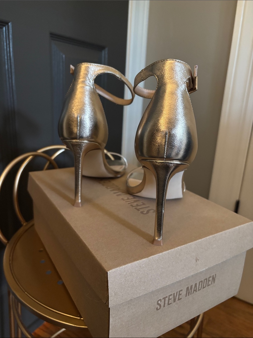 Steve Madden Metallic Gold Ankle-Strap Stilettos - Picture 3 of 4